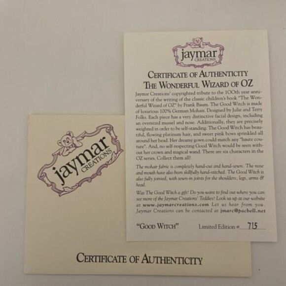 Jaymar Creations Good Witch The Wonderful Wizard of Oz Mohair Bear #JF00316 #715 - Picture 10 of 12